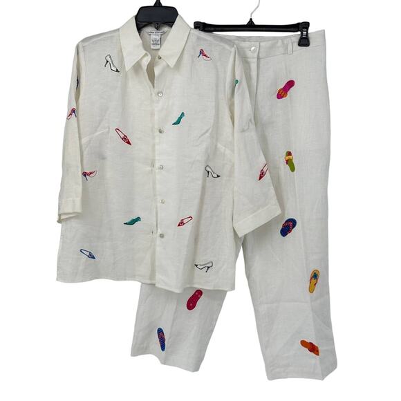 Richard Malcolm Saint Tropez West Embroidered Linen Shirt Pants Set Size M - Picture 1 of 12